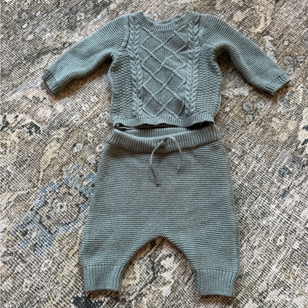 Knit Cable Sweater & Knit Pants Set - Sage Green - carters NB